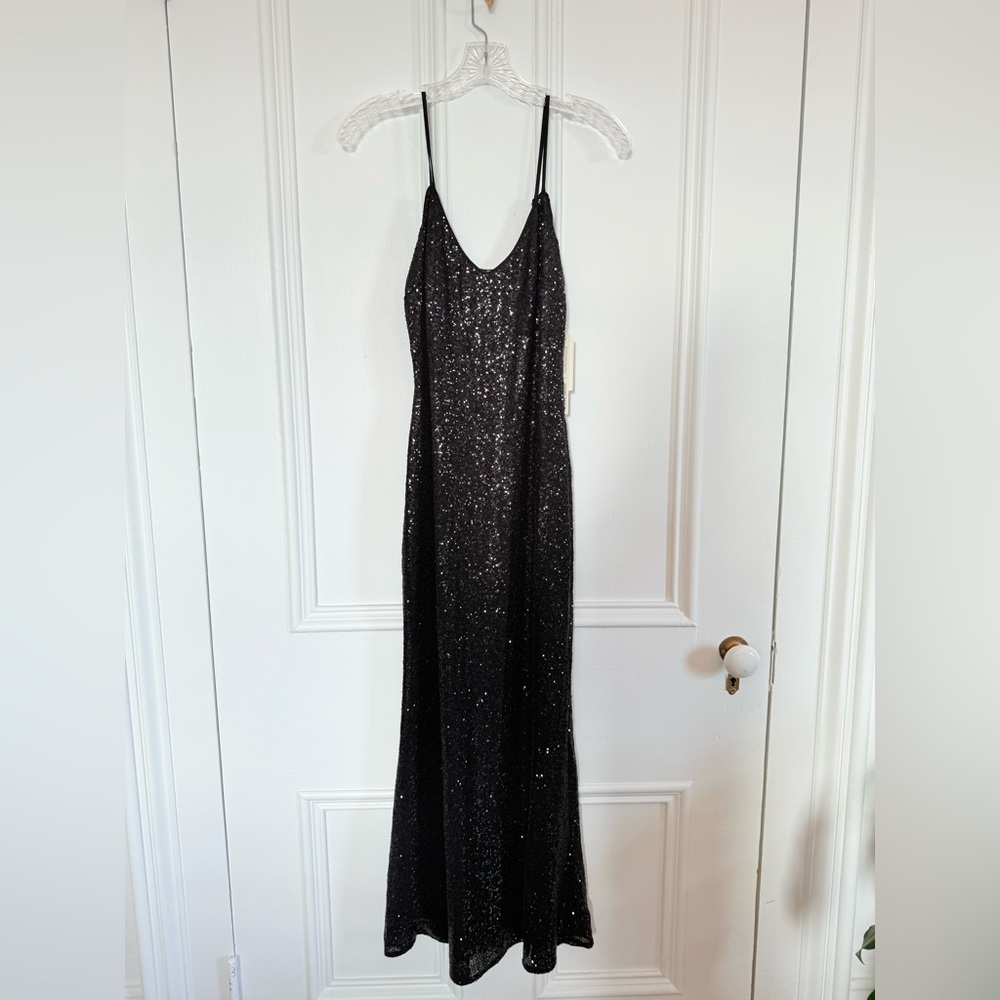 Anthropologie Sparkling Black Sequin Gown nwt